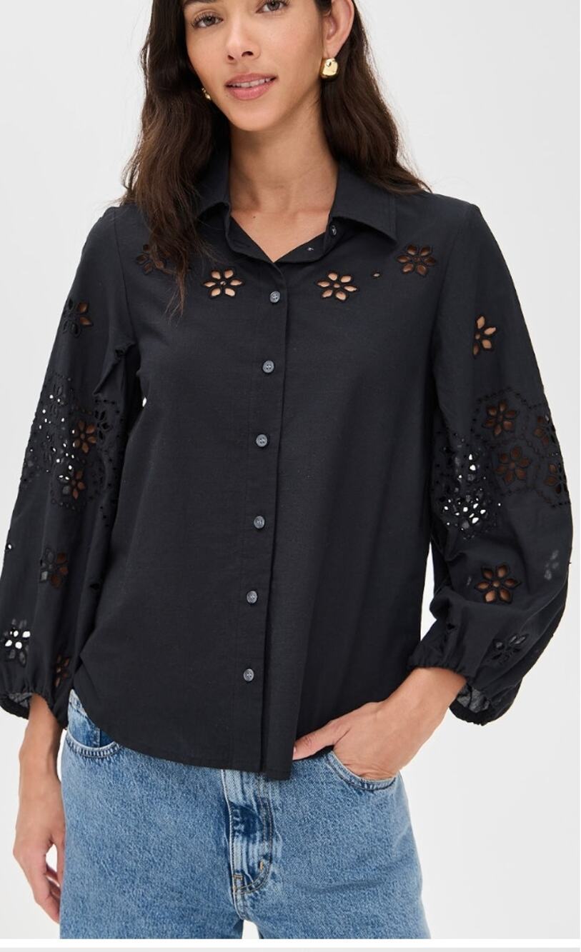 Tanya Taylor Marina Top Black Button Down Small Top